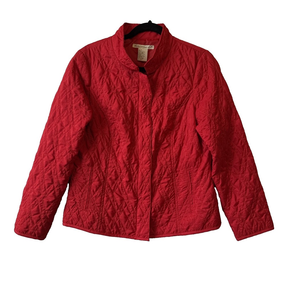 Requirements Quilted Mandarin Collar Full Zip Lightweight Jacket M Red Scandi‎